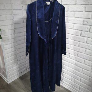 Private Expressions Ladies Size Medium 2 Piece Navy Night Gown & Housecoat Set